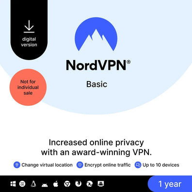 NordVPN Basic, Servicio VPN premium - 10 dispositivos /1 año - Descargar - High Tech CR